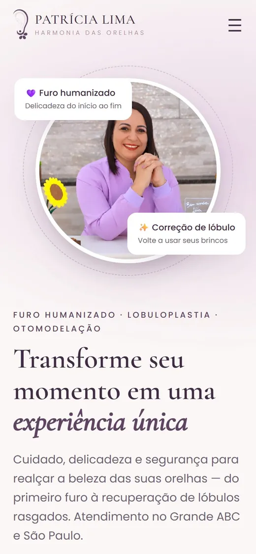 Site Harmonia das Orelhas no celular